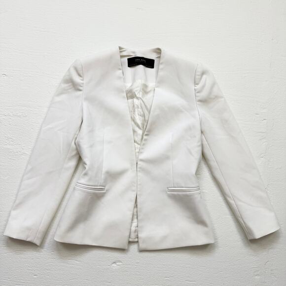 Zara Basic Cream White Blazer Jacket Hook Eye Long Sleeve, Size XS - Picture 1 of 10